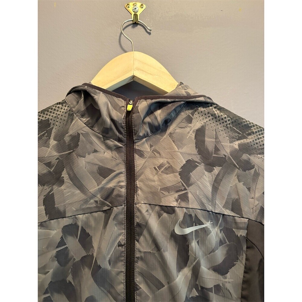 Nike Windbreaker Jacket Womens Small Gray Black Geometric Hooded Full Zip - Picture 2 of 14